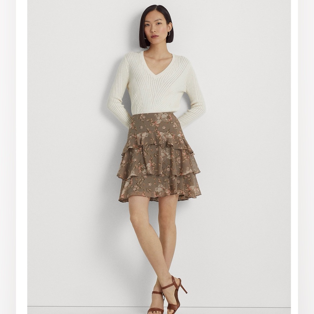 Women's Floral Crinkle Georgette Tiered Skirt